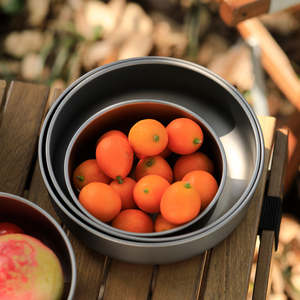 ชุดเครื่องครัวไทเทเนียมแท้ชุดอุปกรณ์บนโต๊ะอาหารแบบพกพากระทะซุปตั้งแคมป์กระทะเดี่ยวป่า - Product Image 4