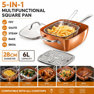 Juego de Ollas Cuadradas de Inducción de Aleación de Aluminio de 4 Piezas con Revestimiento Cerámico de Cobre Moderno de Alta Calidad - Product Image 5