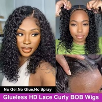 Perruque Bob Courte Pas Chère 4x4 Water Weave HD Transparente en Dentelle Frontale Cheveux Humains Ondulés et Bouclés Effet Mouillé pour Femmes