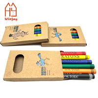 Benutzerdefiniertes Logo 6er-Pack Wachsmalstifte in Kraftpapier-Fensterbox, Ungiftige Kinder-Wachsmalstifte-Set für Werbegeschenke