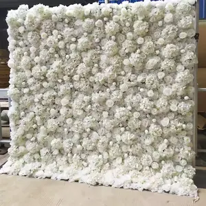 ستارة خلفية ثلاثية الأبعاد 8ftx8ft للجدران من الزهور الأبيض والبنفسجي والأحمر، جدار زهور دوارة من النسيج الاصطناعي لديكورات حفلات الزفاف