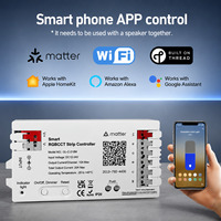 Controlador LED RGBCCT Inteligente Matter WIFI 20A Max, Material de PC Ignífugo Matter Threed 5-24V para Alexa, Google Home Kit y App