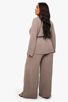 Set 2 Potong Wanita Ukuran Besar Logo Kustom OEM, Kemeja Kancing Bahan Crinkle Premium dan Set Celana Kaki Lebar.
