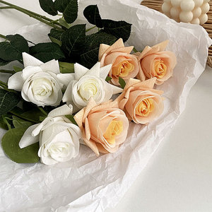 Roses artificielles Yasunobu à tige unique, fleurs en soie pour mariage, décoration intérieure, bouquet, rose hydratante moulée par injection - Product Image 1