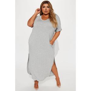 Nouvelle robe décontractée en tricot pour femme, col en V, fente double sur le côté, ourlet rond, taille et couleur personnalisées - Product Image 1