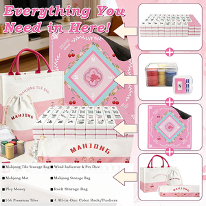 Jeu de tuiles de mahjong de luxe américain, tapis, 166 tuiles roses, sacs portables, support/poussoirs 4 pièces - Jeu de casino <span class=keywords><strong>pour</strong></span> adultes débutants - Product Image 6