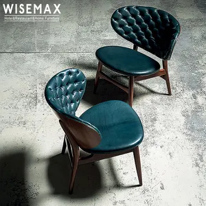 WISEMAX家具现代弯曲休闲休闲椅舒适木腿和pu放松达玛椅酒店皮椅