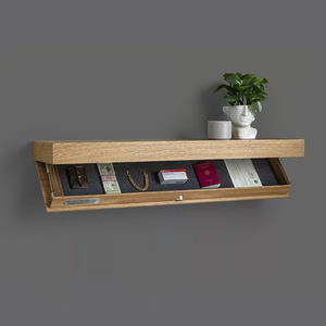 <b>Wall</b> <b>Mounted</b> Wooden Storage <b>Shelf</b> With Drawer Natural Wood Color Rectangle Shape Durable Home Decor - Product Image 1