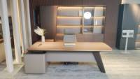 Bureau de direction moderne en bois de style commercial, en forme de L, grand bureau informatique avec tiroirs de rangement