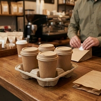 Support pour gobelets en pulpe moulée sur mesure, 4 gobelets |   Support à café en pâte de papier biodégradable, plateau à emporter pour boissons chaudes, vente en gros