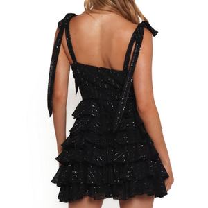 Nouvelle Arrivée Robe de Soirée Courte Femme à Col Cœur, Volants Superposés, Découpes Frontales, Bretelles à Nœuds et Paillettes - Product Image 2