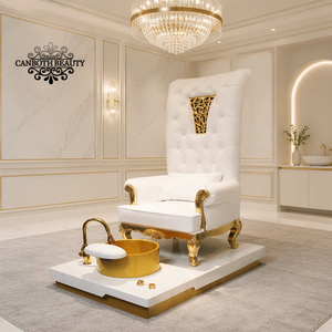 Fauteuil de pédicure sans tuyauterie <span class=keywords><strong>avec</strong></span> dossier haut doré, fonction bain à jets magnétiques, siège et dossier réglables, pour salon et <span class=keywords><strong>spa</strong></span>, modèle CB-FP007 - Product Image 1