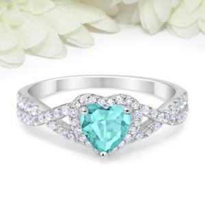 แหวนแต่งงาน/หมั้น ดีไซน์ใหม่ล่าสุด เงินแท้ S925 ประดับเพชร CZ ทรงกลม และพลอยพาราไบต์ทรงรี ดีไซน์เกลียว - Product Image 3