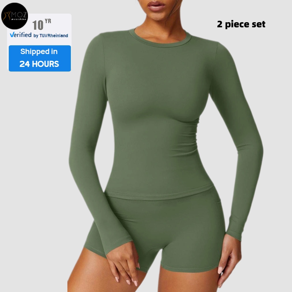 Women's Reversible 2-Piece Yoga Set Breathable Quick-Dry Eco-Friendly Active Stretch Long Sleeve T-Shirt Elastic Waist Short
