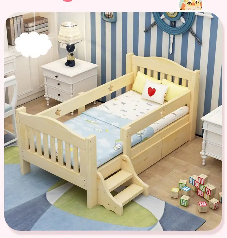 Cadre de lit en bois pour bébé, lit simple pour enfants avec sécurité et couture étendue