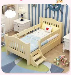 Wooden bed frame single children kids cot bed safety widening stitching baby bed