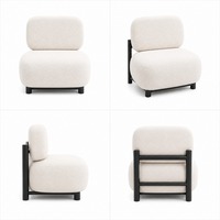 Fauteuil simple en sherpa, structure en bois d'hévéa, style moderne crème, pour salon et balcon, vente en gros, livraison directe