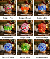 Lampe de nuit LED en forme de lune en mosaïque baroque, rechargeable, tactile, boule de verre 3D, alimentée par batterie, lampe décorative religieuse en bois colorée