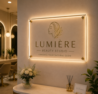 Enseigne LED ronde personnalisée en acrylique, enseigne lumineuse avec logo, lettres 3D dorées, enseigne murale pour salon de beauté, spa, studio, réception