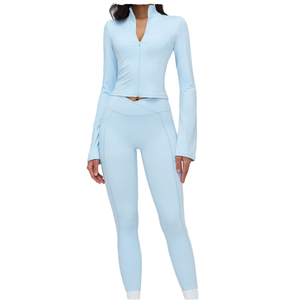 FS18124D Solid Breathable Casual <b>Jackets</b> and Shorts Sets Winter <b>Yoga</b> Suits Women Gym Outfits - Product Image 1