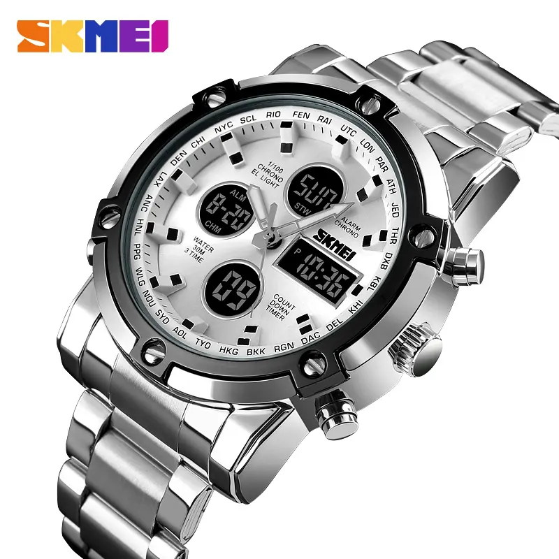 For SKMEI 1389 men's wrist watch luxury 3atm waterproof japan movt quartz watch stainless steel watch gift sets wholesale