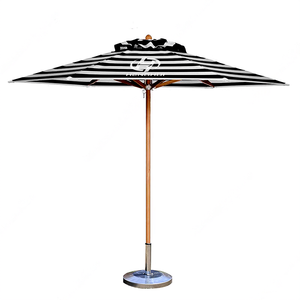 Sombrilla de Patio y Jardín, Sombrilla de Playa Impermeable, Protección Solar Anti-UV, Poste Central, Borde Festoneado a Rayas - Product Image 5
