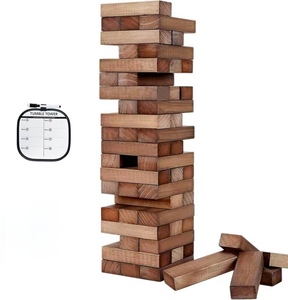 Tour géante personnalisée à empiler, 54 pièces en bois de pin, jeu de construction avec 1 jeu de dés - Bloc classique - Product Image 1