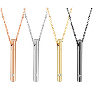 Collier urne en acier inoxydable, pendentif cylindrique de 5 mm avec cristal pour commémorations d'animaux de compagnie, à porter au quotidien - Product Image 5