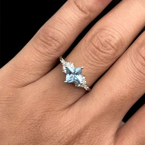 海蓝宝石订婚戒指银色承诺戒指声明戒指 - Product Image 5