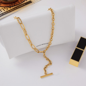 Collar de Cadena con Colgante de Barra de Acero Inoxidable, Joyería Minimalista con Borla, Accesorio de Moda para Mujer - Product Image 4