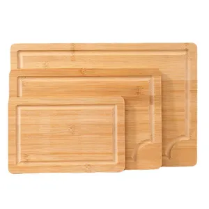 Bamboo Cutting Board Set of 3 with Juice Grooves Thick butcher block for Meat Veggies Chopping Board with Easy Grip Handle