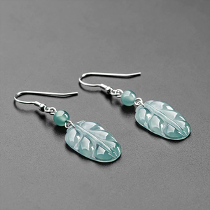 Natural genuine A-grade jadeite blue water leaf <b>earrings</b> S925 <b>silver</b> <b>set</b> with ice-grade jadeite <b>earrings</b> for women Ear pendants - Product Image 2