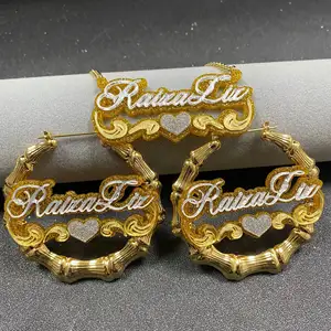 Stainless Steel Gold Hoop Earrings Charm Jewelry Custom Hoop Bamboo Earrings For Women