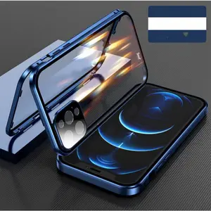 Защитная пленка из закаленного стекла, 360 магнитный металлический чехол для телефона, защита от шпионажа, задняя крышка для iPhone 15, 14, plus, 13, 12, 11