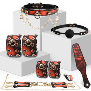 Nekband Handboeien Voetboeien Mondknevel Paddle Temperatuurveranderende Kleur PU Leer BDSM 7-delige Set - Product Image 1