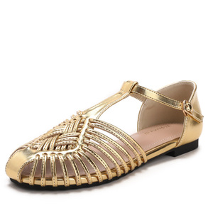 Sandales romaines tissées à la main pour femmes, style été, ajourées, plates, à bride unique, pour usage quotidien - Product Image 1