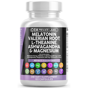 OEM Stock Mélatonine Capsules 10mg Valériane Racine L Théanine Ashwagandha Soutien du Sommeil avec Magnésium Capsules Complexe Sommeil - Product Image 1