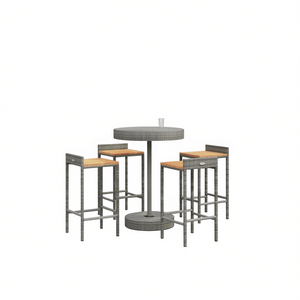 Ensemble de meubles de bar gris avec structure métallique ronde, design moderne et durable pour usage extérieur en jardin - Product Image 1