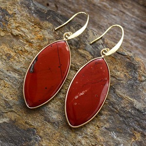 Gold Plated Chunky Natural Jasper Gem Stone Drop <strong>Earrings</strong> Women's Exaggerated Designer Jewelry Dangling Ear Ring Fashion - Product Image 4