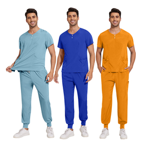 Antwrinkle ligero Spandex elástico enfermería uniformes quirúrgicos botón cuello diseño Jogger pantalones Scrub Sets médicos hospitales - Product Image 5
