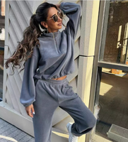 Ensemble de survêtement mode euro-américaine pour femme, sweat-shirt à demi-zip et pantalon, 2 pièces, Ventes directes usine
