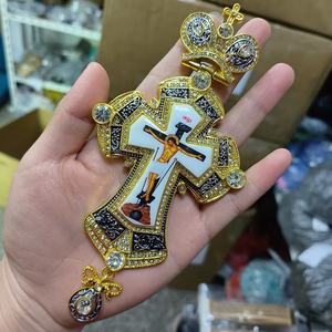 ZDGB-1 Ultima Croce Pettorale Ortodossa Russa in Lega Placcata Oro Greco e Nero con Icona di Gesù, Collana - Product Image 6