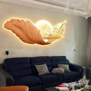 Cuadro Decorativo de Lujo con Plumas para Sala de Estar, Arte Mural Tallado con Luces LED para Fondo de Sofá, Venta al por Mayor y Personalizado - Product Image 5