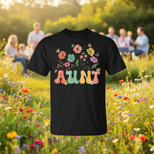 T-shirt floreale Aunt Wildflower a maniche corte, girocollo, stampa digitale, per donne adulte, riunioni di famiglia, feste - Product Image 3