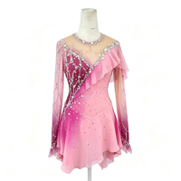 Robe de patinage artistique rose dégradé rouge pour performance scénique, ornée de strass faits à la main, dos ouvert, pour filles et enfants