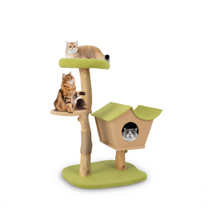 Árbol para gatos de madera de 43 pulgadas con plataforma acolchada y rascador para gatos de interior - Product Image 1