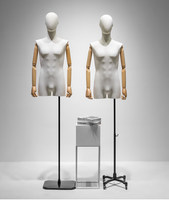 Mannequin de vitrine pour veste, buste masculin en bois avec bras flexibles, blanc, pour présentation de costumes