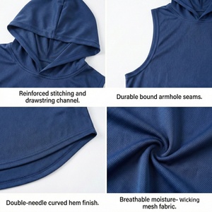 Camiseta sin mangas con capucha para hombre, personalizada, de secado rápido, para gimnasio, modelo TKAN990D, 100% algodón, holgada, transpirable, ropa deportiva, precio bajo. - Product Image 2