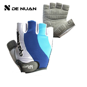 Gants de cyclisme Cyclozone demi-doigts bleus et blancs en polyester et coton avec fermeture auto-agrippante, équipement d'été unisexe pour le cyclisme - Product Image 5