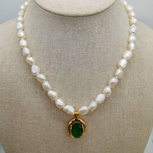 Ins naturale irregolare perla d'acqua dolce catena clavicola all'ingrosso retrò smeraldo perline collana donne - Product Image 2